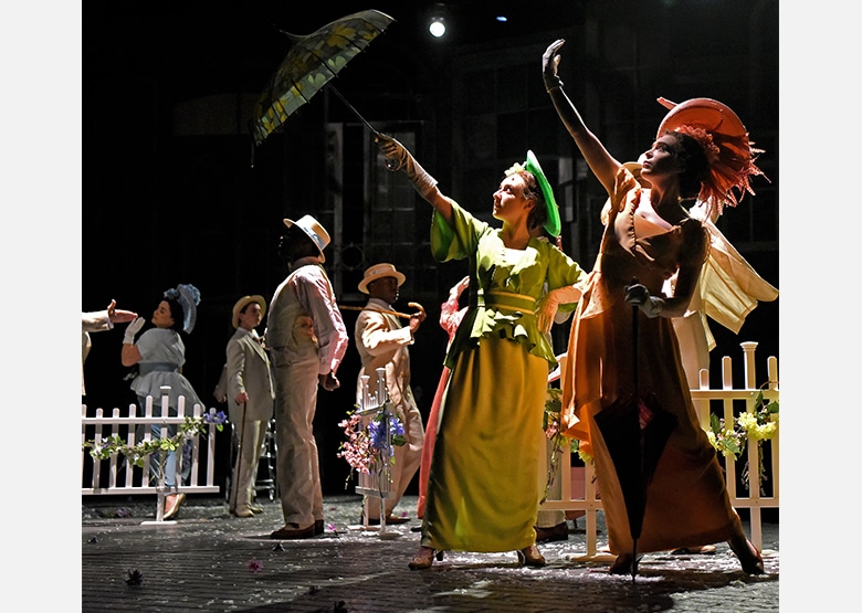 Cast of PlayMakers Repertory Company's "My Fair Lady." Directed by Tyne Rafaeli. Set by McKay Coble, Lighting by Masha Tsimring, Costumes by Andrea Hood. Photo by Jon Gardiner.